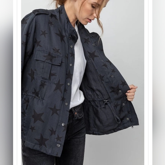 Rails Trey Jacket in Charcoal Oversized Stars Linen Blend Zip Button Size Small - Picture 2 of 14